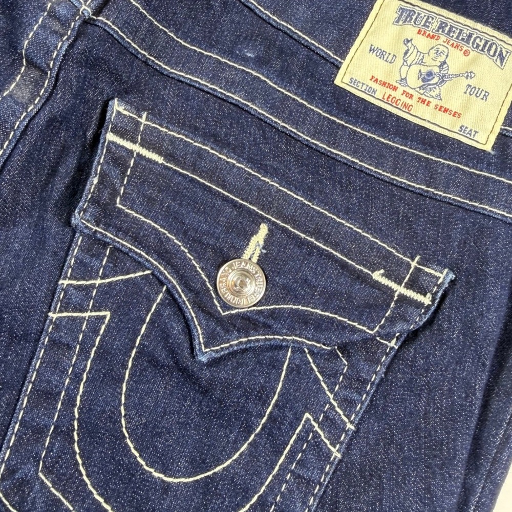 True Religion Legging Jeans Womens 31 Blue Dark Wash Contrast Stitch Denim EUC